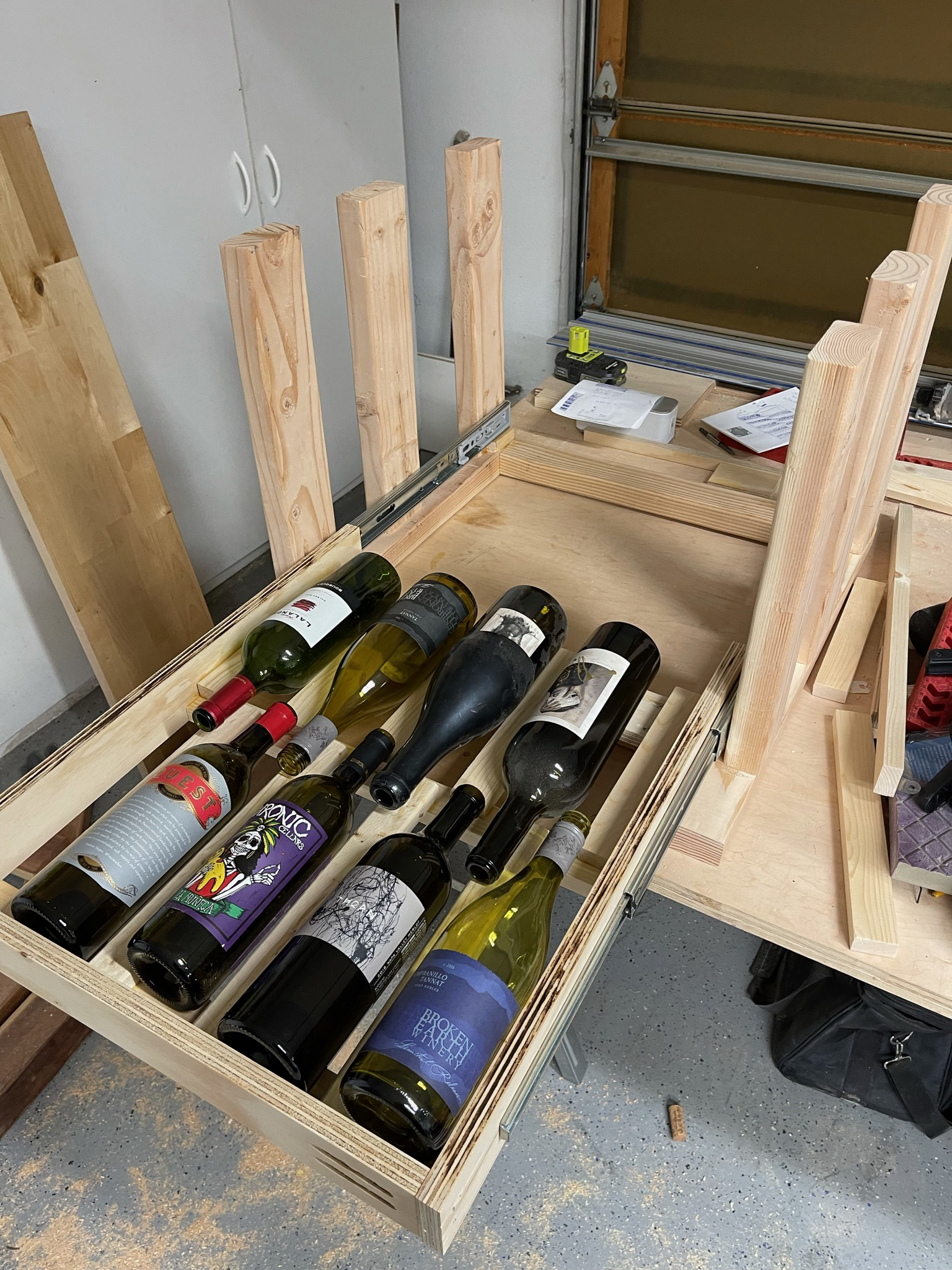 Custom Wine Rack with 3 sliding drawers